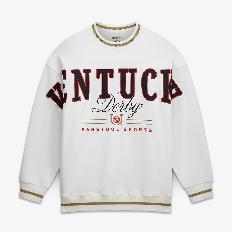 Men's Barstool Golf White Kentucky Derby Authentic Ribbed Oversized Sweatshirt