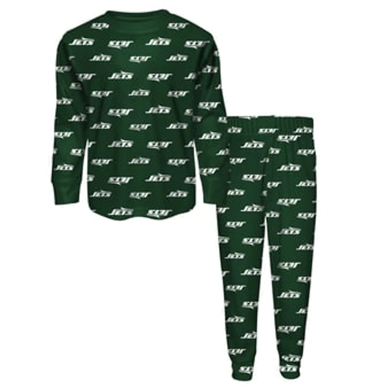 Preschool Outerstuff Green New York Jets All-Over-Print Long Sleeve T-Shirt and Pants Sleep Set
