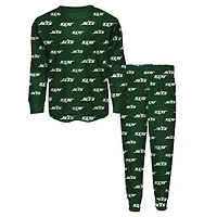 Preschool Outerstuff Green New York Jets All-Over-Print Long Sleeve T-Shirt and Pants Sleep Set