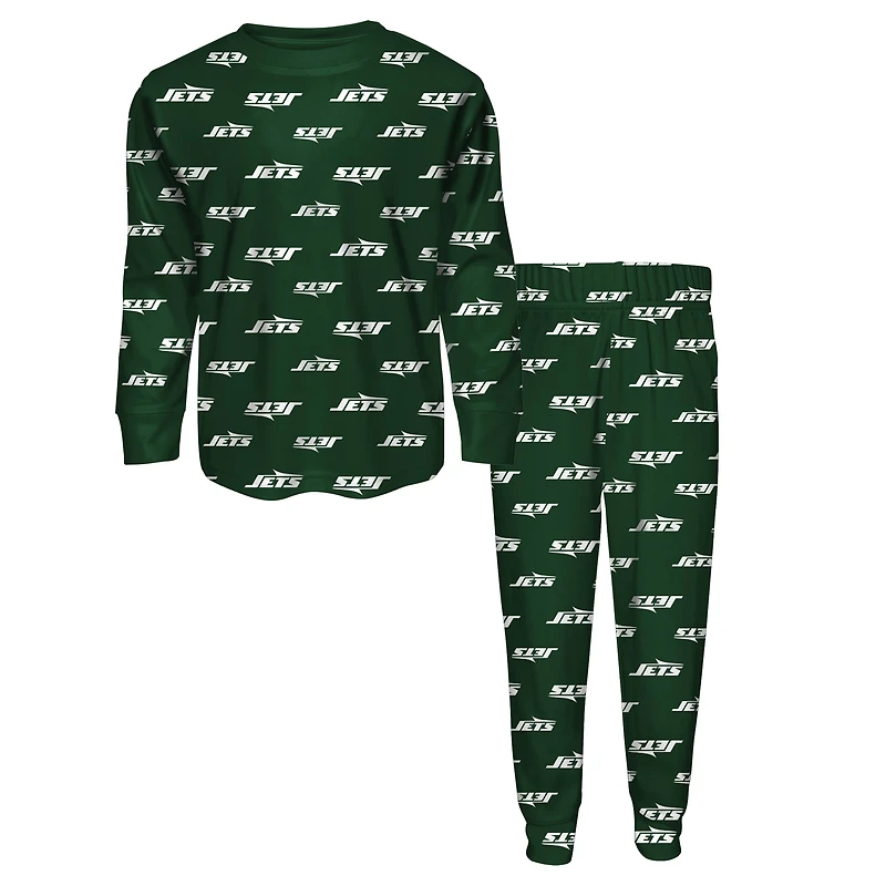Preschool Outerstuff Green New York Jets All-Over-Print Long Sleeve T-Shirt and Pants Sleep Set