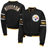 Girls Youth Outerstuff  Black Pittsburgh Steelers MVP Full-Zip Sequin Bomber Jacket