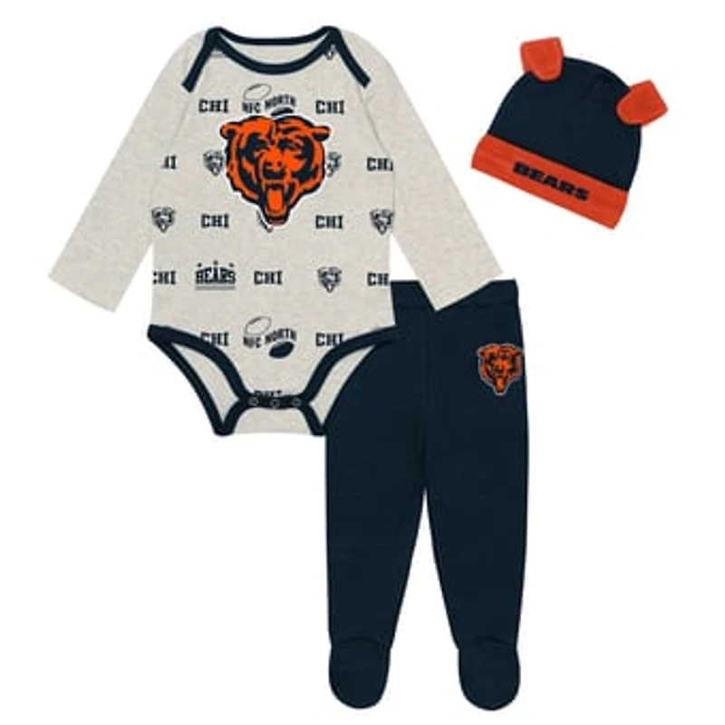 Newborn Outerstuff Heather Gray Chicago Bears Huddles & Giggles 3-Piece Pant and Hat Set