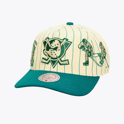 Men's Mitchell & Ness Cream Anaheim Ducks Retro Roots Vintage Stripe Pro Snapback Hat