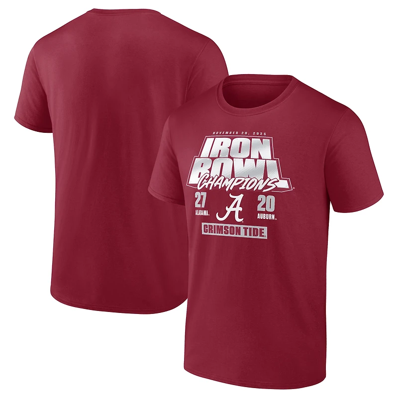 Men's Crimson Alabama Crimson Tide vs. Auburn Tigers 2025 Iron Bowl Champions Score T-Shirt