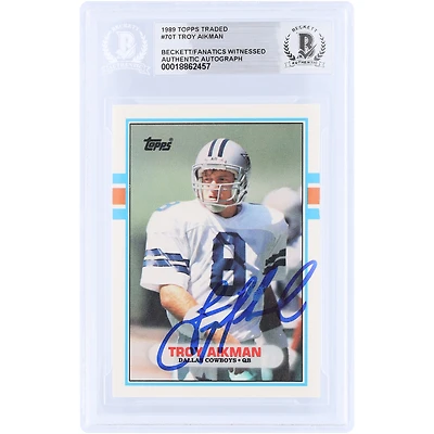 Troy Aikman Dallas Cowboys Autographed 1989 Topps Traded #70T Beckett Fanatics Witnessed Authenticated Rookie Card