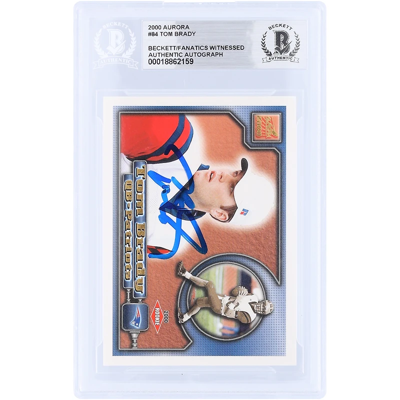 Tom Brady New England Patriots Autographed 2000 Aurora #84 Beckett Fanatics Witnessed Authenticated Rookie Card