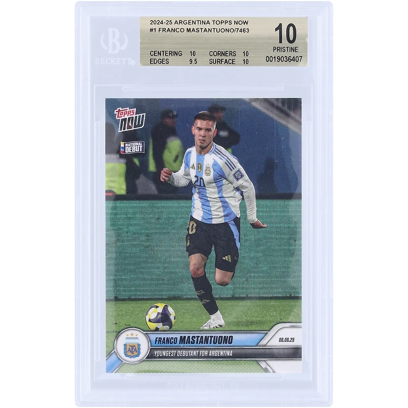 Franco Mastantuono Argentina National Team 2024-25 Topps Now Youngest Debutant for Argentina #1 BGS Authenticated 10 Card - 10,10,9.5,10 Subgrades