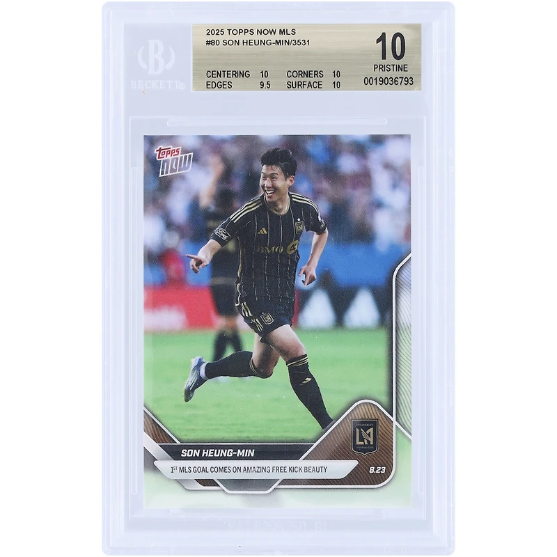 Son Heung-Min LAFC 2025 Topps Now MLS 1st MLS Goal Comes with Amazing Free Kick Beauty #80 BGS Authenticated 10 Card - 10,10,9.5,10 Subgrades