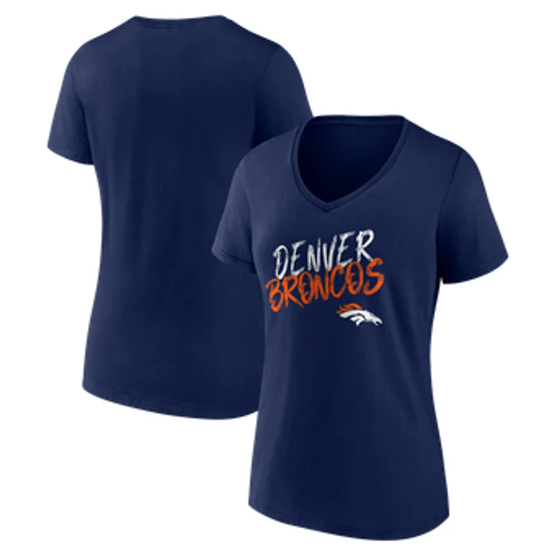 Women's Navy Denver Broncos Hustle V-Neck T-Shirt