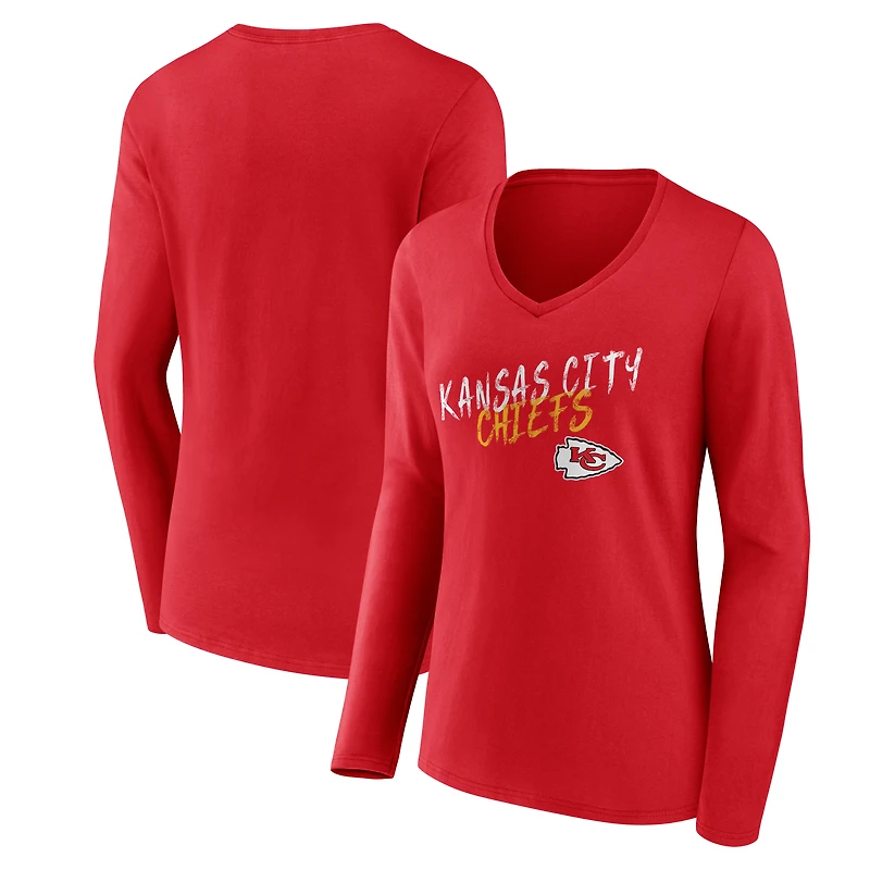 Women's Red Kansas City Chiefs Hustle Long Sleeve V-Neck T-Shirt