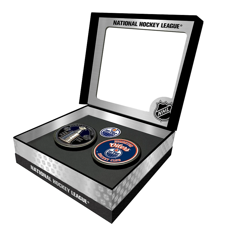 Edmonton Oilers Stanley Cup Retro Puck & 3D Cup Puck Gift Box Set