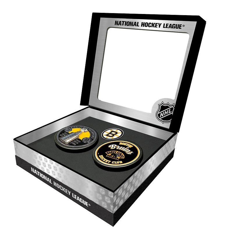 Boston Bruins Stanley Cup Retro Puck & 3D Cup Puck Gift Box Set