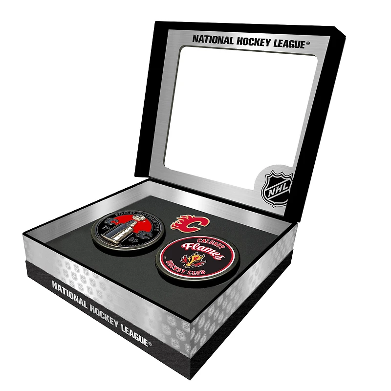 Calgary Flames Stanley Cup Retro Puck & 3D Cup Puck Gift Box Set