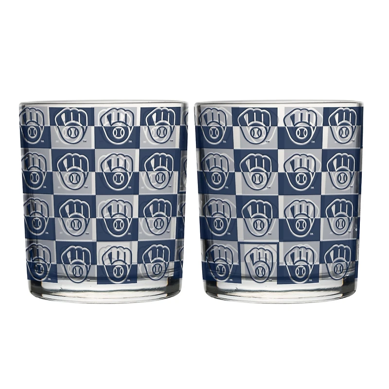 Logo Brands Milwaukee Brewers Two-Pack 12oz. Gridiron Stained Rocks Glass Set