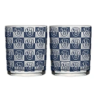 Logo Brands Milwaukee Brewers Two-Pack 12oz. Gridiron Stained Rocks Glass Set