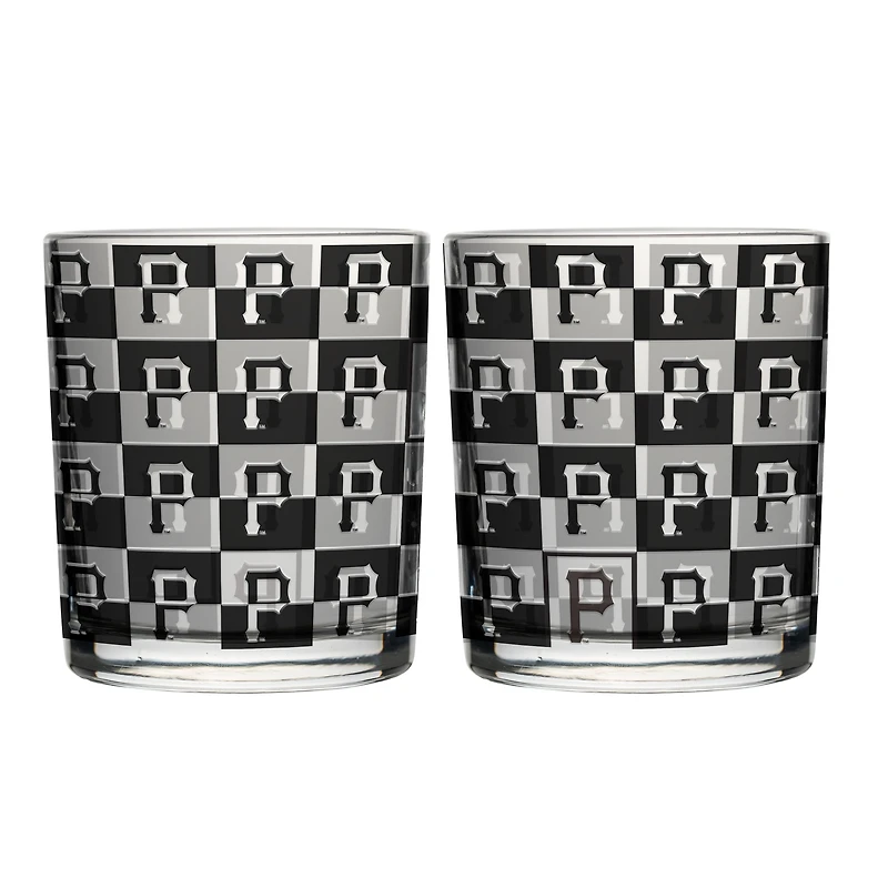 Logo Brands Pittsburgh Pirates Two-Pack 12oz. Gridiron Stained Rocks Glass Set