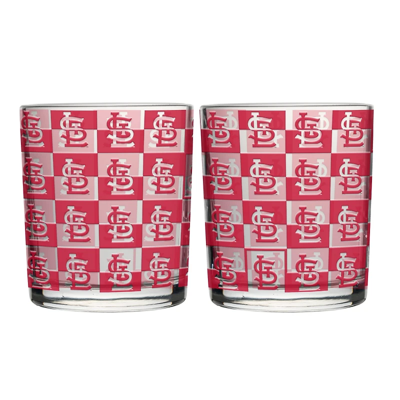 Logo Brands St. Louis Cardinals Two-Pack 12oz. Gridiron Stained Rocks Glass Set