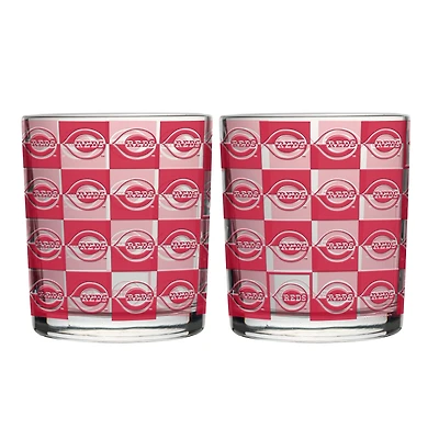 Logo Brands Cincinnati Reds Two-Pack 12oz. Gridiron Stained Rocks Glass Set