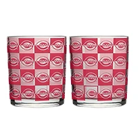 Logo Brands Cincinnati Reds Two-Pack 12oz. Gridiron Stained Rocks Glass Set