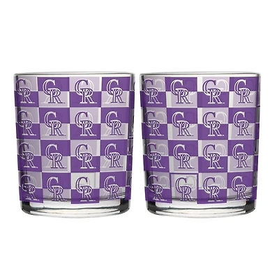 Logo Brands Colorado Rockies Two-Pack 12oz. Gridiron Stained Rocks Glass Set