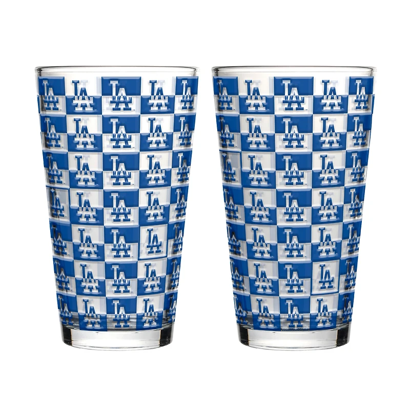 Logo Brands Los Angeles Dodgers Two-Pack Gridiron Stained 16oz. Pint Glass Set