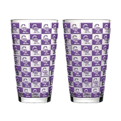 Logo Brands Colorado Rockies Two-Pack Gridiron Stained 16oz. Pint Glass Set
