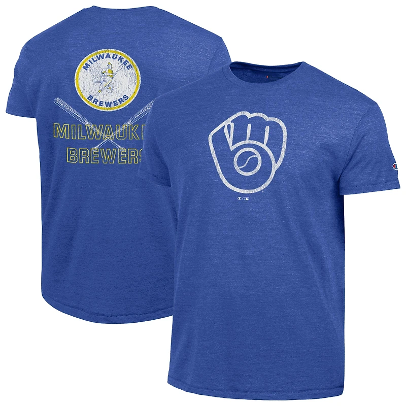 Men's Champion  Heather Royal Milwaukee Brewers Tri-Blend T-Shirt