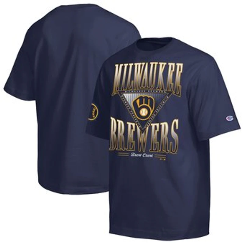 Men's Champion Navy Milwaukee Brewers Traditions Two Locations T-Shirt