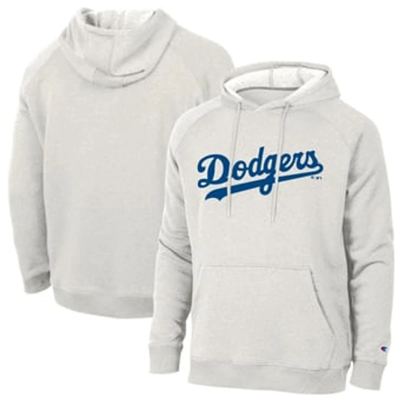 Men's Champion Heathered Core Ultra Light Grey Los Angeles Dodgers Triumph Tri-Blend Raglan Hoodie