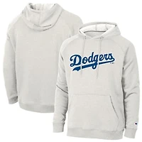 Men's Champion Heathered Core Ultra Light Grey Los Angeles Dodgers Triumph Tri-Blend Raglan Hoodie