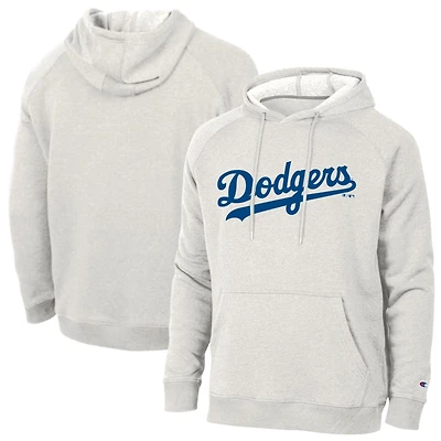 Men's Champion Heathered Core Ultra Light Grey Los Angeles Dodgers Triumph Tri-Blend Raglan Hoodie