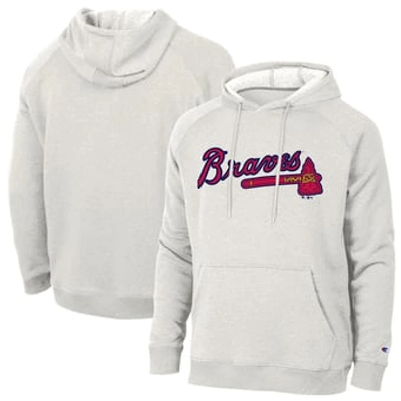 Men's Champion Heathered Core Ultra Light Grey Atlanta Braves Triumph Tri-Blend Raglan Hoodie