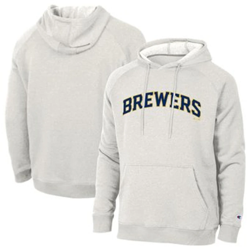 Men's Champion Heathered Core Ultra Light Grey Milwaukee Brewers Triumph Tri-Blend Raglan Hoodie