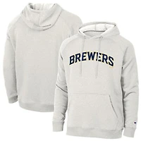 Men's Champion Heathered Core Ultra Light Grey Milwaukee Brewers Triumph Tri-Blend Raglan Hoodie
