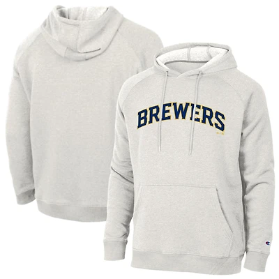 Men's Champion Heathered Core Ultra Light Grey Milwaukee Brewers Triumph Tri-Blend Raglan Hoodie