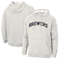 Men's Champion Heathered Core Ultra Light Grey Milwaukee Brewers Triumph Tri-Blend Raglan Hoodie