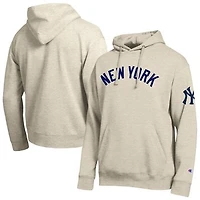 Men's Champion Oatmeal New York Yankees All Star Chenille Patch Hoodie