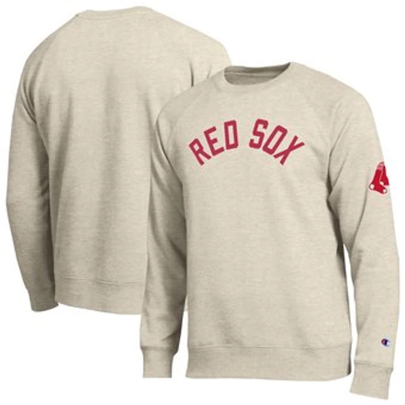 Men's Champion  Oatmeal Boston Red Sox All-Star Soft Felt Raglan Sweatshirt