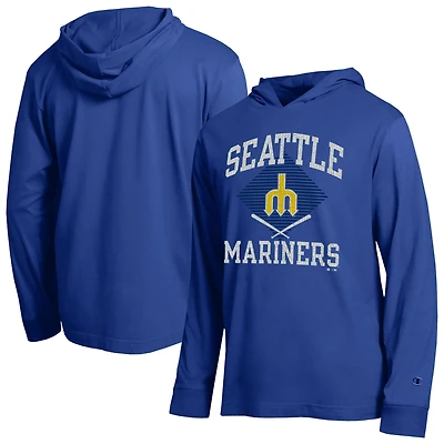 Men's Champion  Royal Seattle Mariners Cooperstown Hooded Long-Sleeve T-Shirt