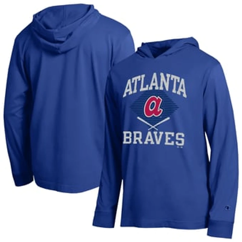 Men's Champion Royal Atlanta Braves Cooperstown Hooded Long-Sleeve T-Shirt
