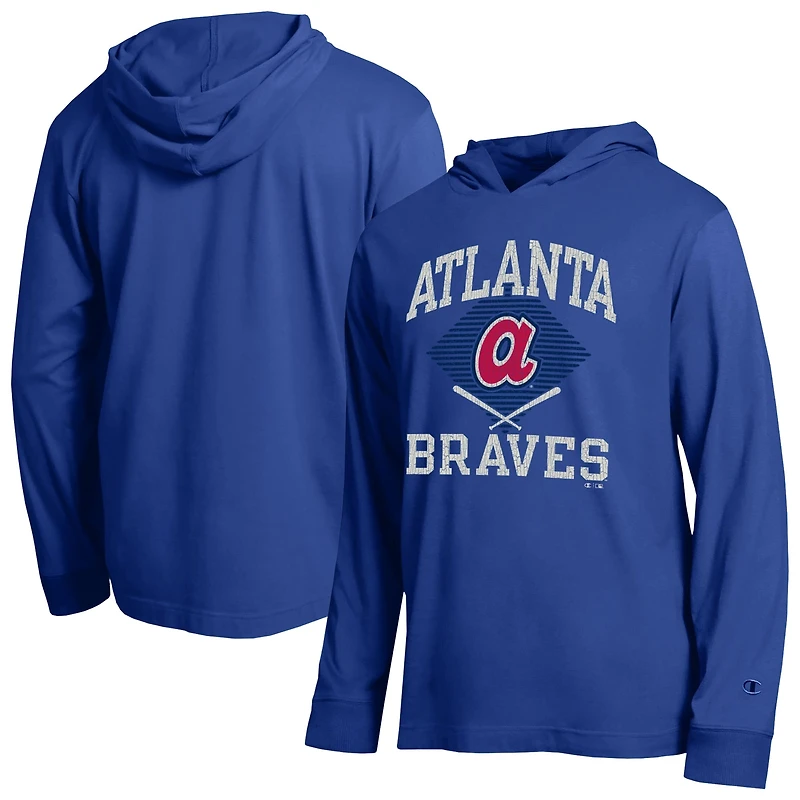 Men's Champion Royal Atlanta Braves Cooperstown Hooded Long-Sleeve T-Shirt