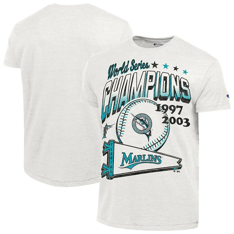 Men's Champion  White Miami Marlins Winning Tradition Cooperstown Tri-Blend T-Shirt