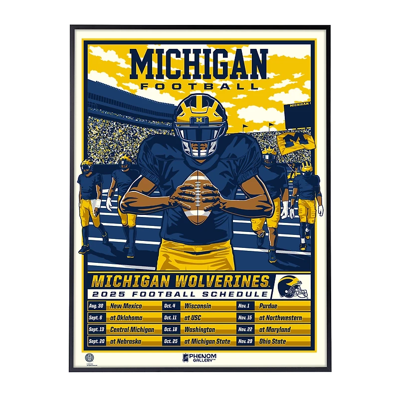Phenom Gallery Michigan Wolverines 2025 Schedule 18" x 24" Deluxe Framed Serigraph