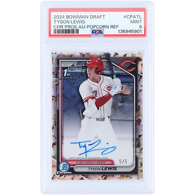 Tyson Lewis Cincinnati Reds Autographed 2024 Bowman Chrome 1st Bowman Popcorn Refractor #CPA-TL #5/5 PSA Authenticated 9 Card
