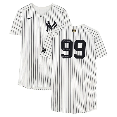 Aaron Judge New York Yankees Autographed Game-Used #99 White Nike Pinstripe Jersey vs. Chicago White Sox on September 24, 2025 with Multiple Inscriptions - 3-4, 2 HR, 4 RBI, 2 R