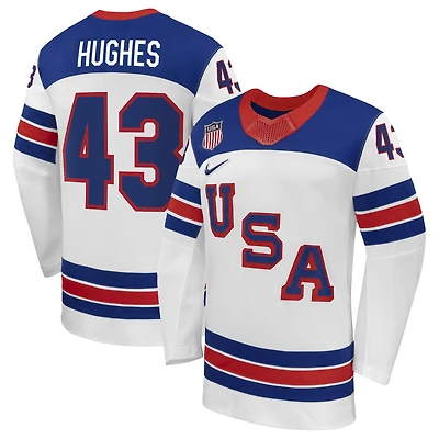 Men's Nike Quinn Hughes USA Hockey White 2026 Away Replica Jersey