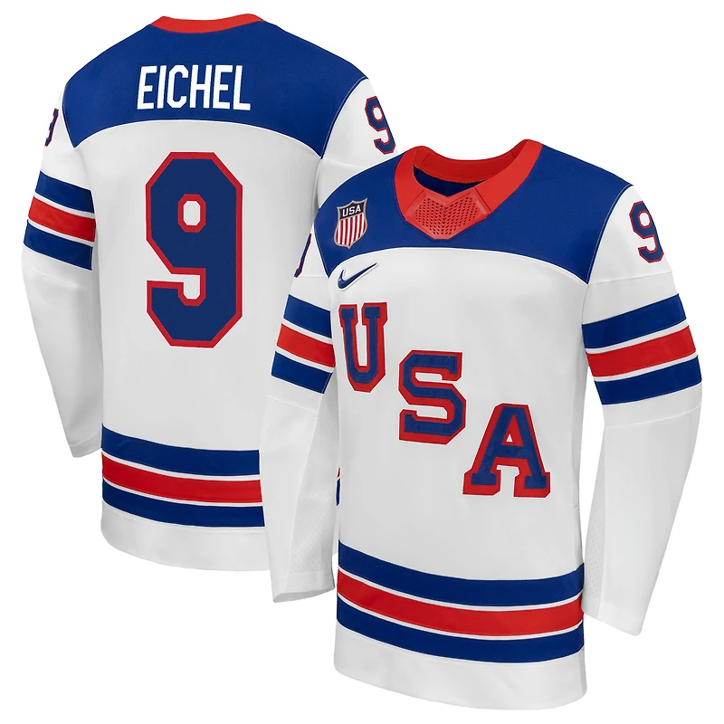 Men's Nike Jack Eichel USA Hockey White 2026 Away Replica Jersey