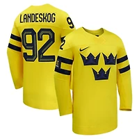 Men's Nike Gabriel Landeskog Sweden Hockey Yellow 2026 Away Replica Jersey