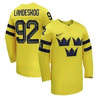Men's Nike Gabriel Landeskog Sweden Hockey Yellow 2026 Away Replica Jersey