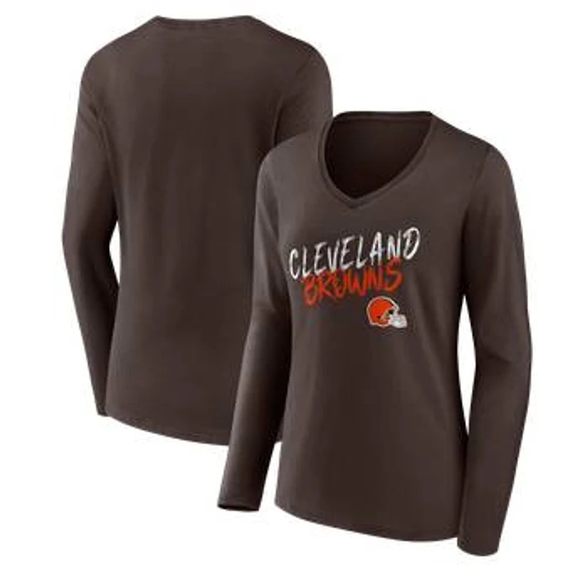 Women's Brown Cleveland Browns Hustle Long Sleeve V-Neck T-Shirt